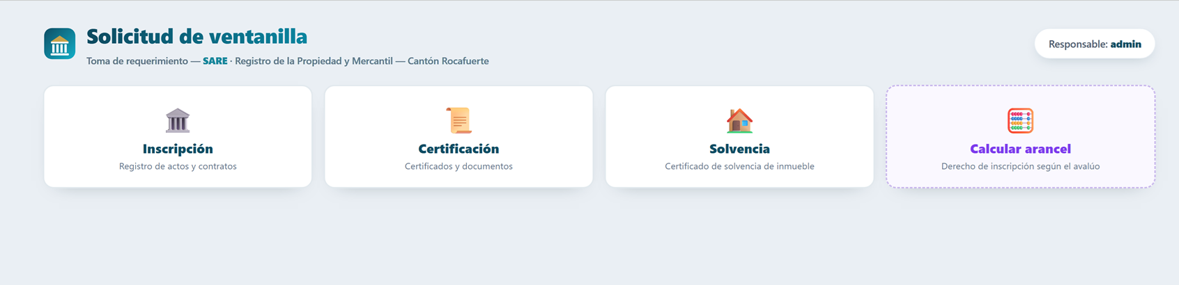 Selector de tipo de solicitud de ventanilla